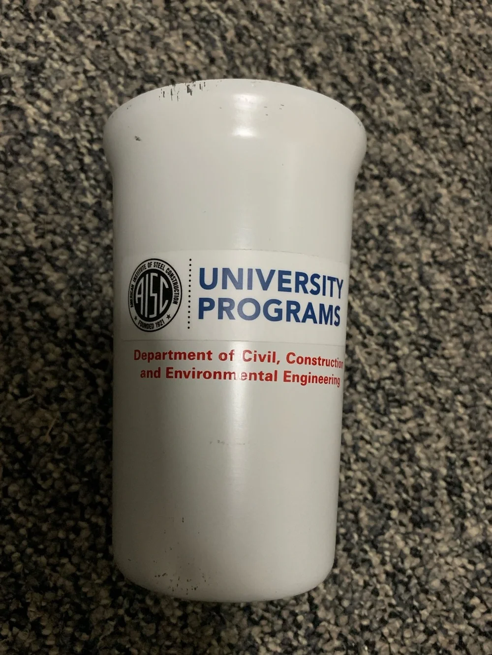 White Travel Tumbler with Red Text - Design, Connect, Build, Protect